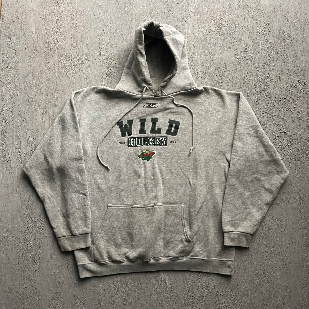 Vintage Minnesota Wild Hockey Hoodie Men XL Grey Y2K Reebok